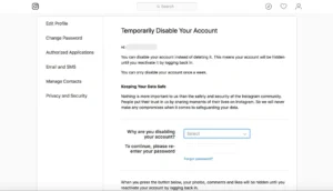 حذف اکانت اینستاگرام temporarily disable my account