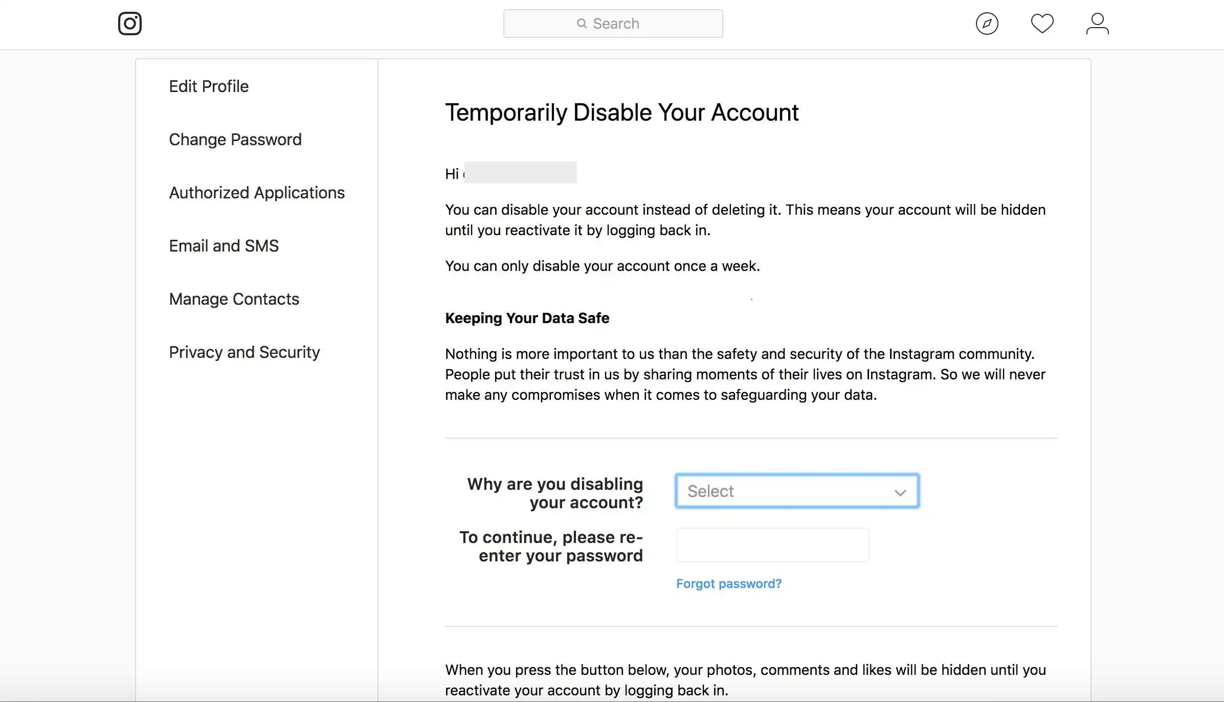حذف اکانت اینستاگرام temporarily disable my account