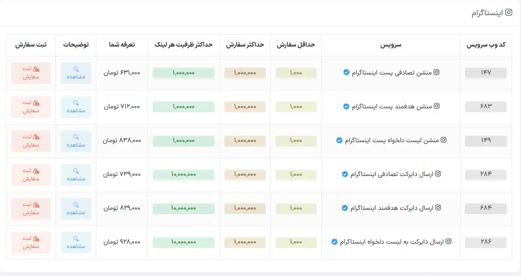 پنل خدمات اینستاگرام